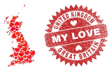 Benim Aşk Lastik Rozetim ve Büyük Britanya Harita Kalbi Mozaiğim