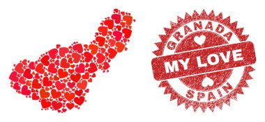 Aşk Grunge Rozetim ve Granada Eyaleti Harita Kalbi Mozaiğim