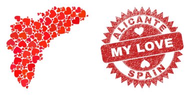 Aşk Damgam ve Alicante Eyaleti Haritam Kalp Mozaiği