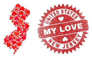 Aşkım Çizilmiş Damgam ve New Jersey Eyalet Haritası Kalp Mozaiği