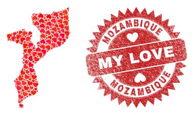 Aşk Damgam Mühürlü ve Mozambik Haritam Sevgililer Günü Mozaiği