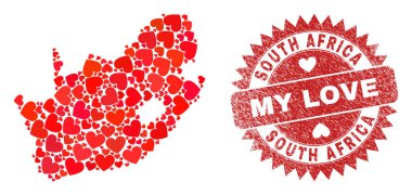 Aşkım Çizilmiş Rozetim ve Güney Afrika Cumhuriyeti Haritası Kalp Mozaiği