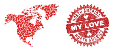 Aşkım Çizilmiş Damga ve Kuzey Amerika Haritası Güzel Kalp Mozaiği