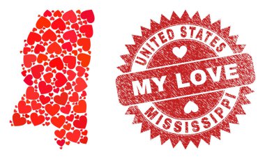 Aşk Kazınmış Rozetim ve Mississippi Eyaleti Haritam Güzel Kalp Mozaiği