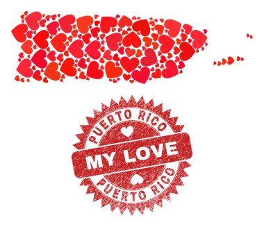 Aşk Filigranım Mührü ve Porto Riko Haritam Sevgililer Günü Mozaiği