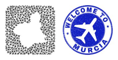 Lastik Mühür ve Murcia Eyaleti Hava Sineği Ters Mozaik Haritası 'na hoş geldiniz.