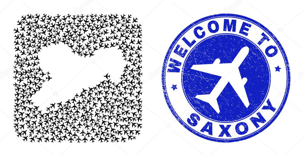 Welcome Watermark Seal and Saxony Land Map Air Plane Subtracted Mosaic
