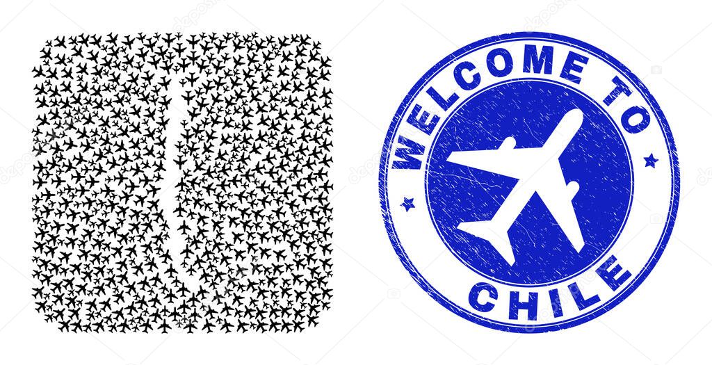 Welcome Grunge Stamp and Chile Map Delivery Subtracted Mosaic