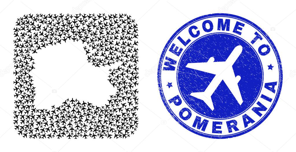 Welcome Grunge Seal and Pomeranian Voivodeship Map Aero Inverted Mosaic