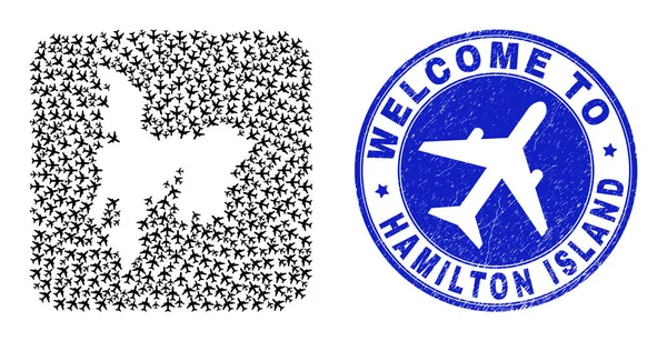 Welcome Watermark Seal and Hamilton Island Map Airport — стоковый вектор