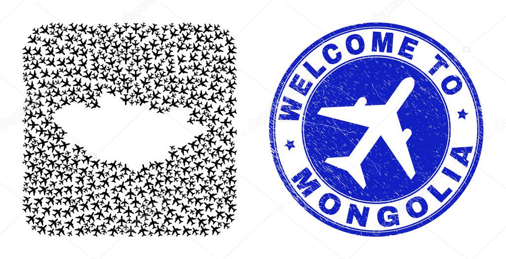 Welcome Watermark Badge and Mongolia Map Trip Hole Mosaic