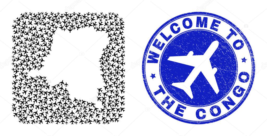 Welcome Watermark Badge and Democratic Republic of the Congo Map Aeroplane Hole Mosaic