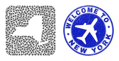 Damga Mührü ve New York Eyaleti Harita Hava Yolları Ters Mozaik Uçuşuna Hoşgeldiniz