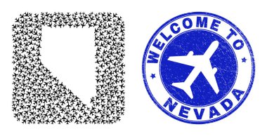 Hoş geldiniz Lastik Rozet ve Nevada Eyalet Haritası Hava Yolları Stencil Mozaiği