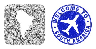 Hoşgeldiniz Grunge Mührü ve Güney Amerika Haritası Hava Uçağı Çıkarıldı Mozaik