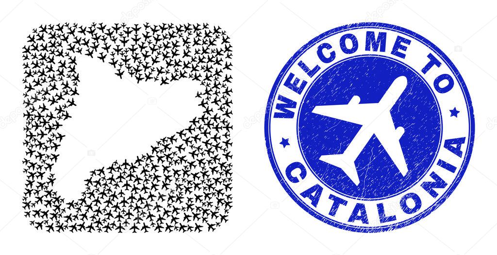 Welcome Watermark Badge and Catalonia Map Airlines Stencil Mosaic