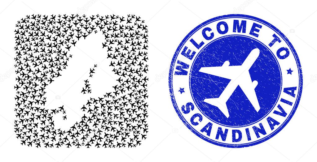 Welcome Rubber Badge and Scandinavia Map Sky Jet Subtracted Mosaic
