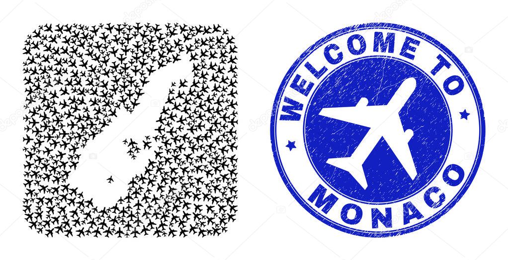 Welcome Watermark Stamp Seal and Monaco Map Airways Subtracted Mosaic