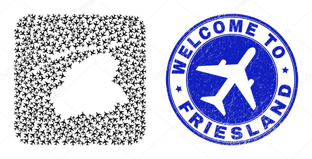 Welcome Grunge Badge and Friesland Province Map Air Flight Hole Mosaic