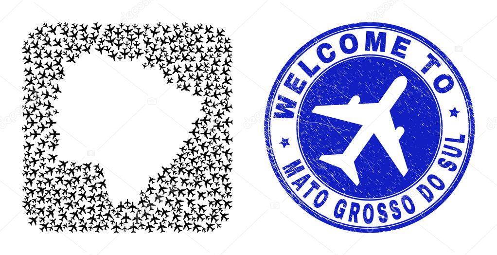 Welcome Watermark Seal and Mato Grosso Do Sul State Map Airflight Stencil Mosaic