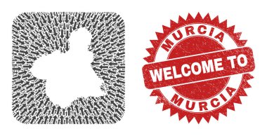 Kauçuk Rozet ve Murcia Eyaleti Harita Oku Şablon Mozaiğine Hoşgeldiniz
