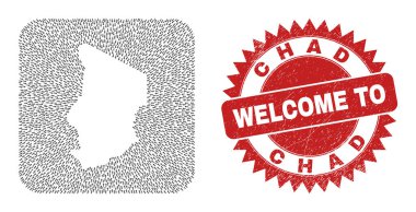 Hoş Geldiniz Çizilmiş Mühür Mührü ve Çad Harita Yönlendirme Deliği Mozaiği