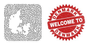 Damga Mührü ve Danimarka Harita Haritası Ters Oku Mozaiğine Hoşgeldiniz