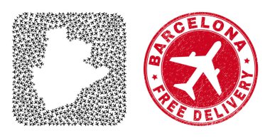 Ücretsiz teslimat Grunge Stamp ve Barcelona Eyaleti Hava Haritası Deliği Mozaiği