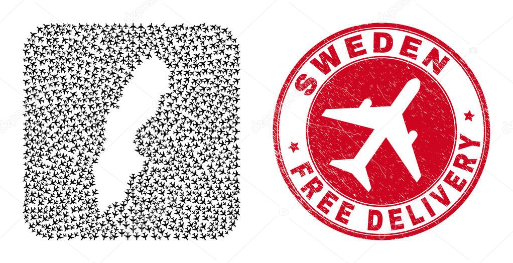 Free Delivery Rubber Badge and Sweden Map Aviation Inverted Mosaic