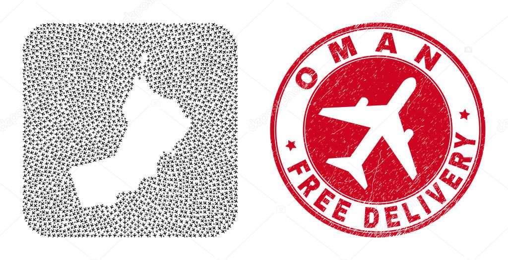 Free Delivery Grunge Stamp Seal and Oman Map Aviation Stencil Mosaic