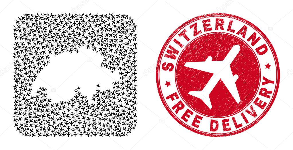 Free Delivery Rubber Stamp Seal and Switzerland Map Aeroplane Stencil Mosaic