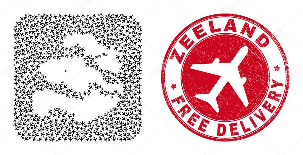 Free Delivery Watermark Stamp Seal and Zeeland Province Map Airplane Subtracted Mosaic