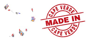 Endüstriyel Mozaik Burun Verde Adaları Haritası ve Grunge Lastik Damgalı Yapım