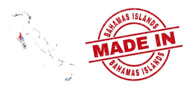 Üretim Kolajı Bahamalar Adaları Haritası ve Çizilmiş Damgayla Yapımı