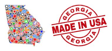 Bileşen Mozaik Georgia Eyaleti Haritası ve Grunge Posta Mührü Yapımı