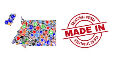 Mühendislik Kolajı Ekvator Ginesi Haritası ve desenli Pul