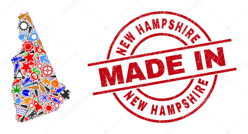 Engineering Mosaic New Hampshire State Map and Made in Textured Stamp Seal