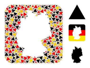 Alman Bayrak Renklerindeki Doldurulmuş Üçgen Simgelerinin Alman Haritası Çıkarma Kolajı