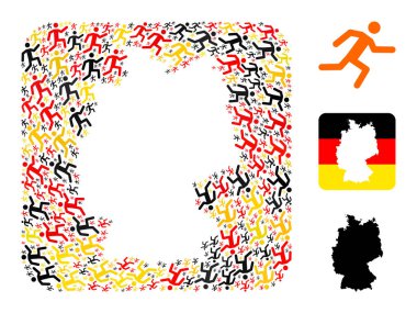 Alman Bayrak Renklerindeki Koşan Adam Simgelerinin Alman Haritası Çıkarma Kolajı