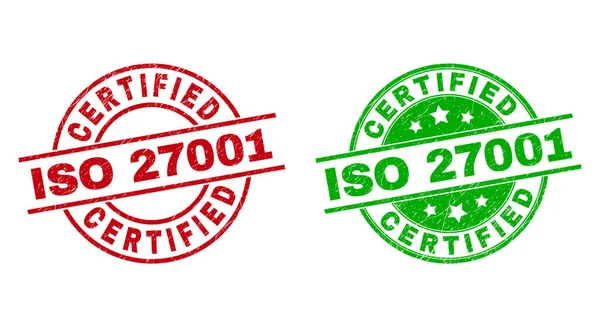 CERTIFICERAD ISO 27001 Runda tätningar med korroderad textur — Stock vektor