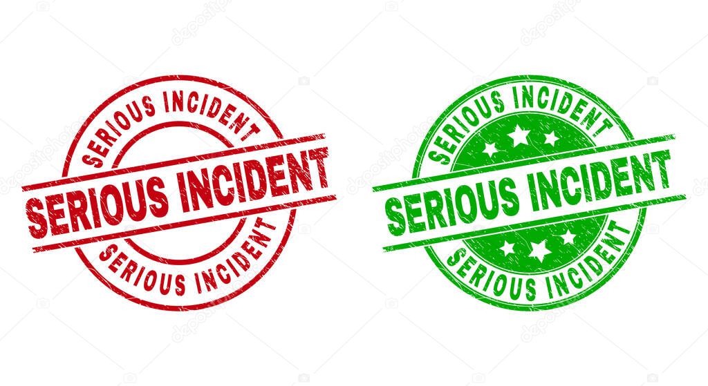 SERIOUS INCIDENT Round Badges with Grunged Surface