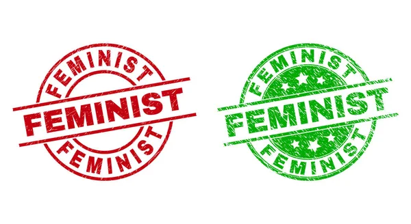 FEMINIST Timbres ronds avec style Grunge — Image vectorielle