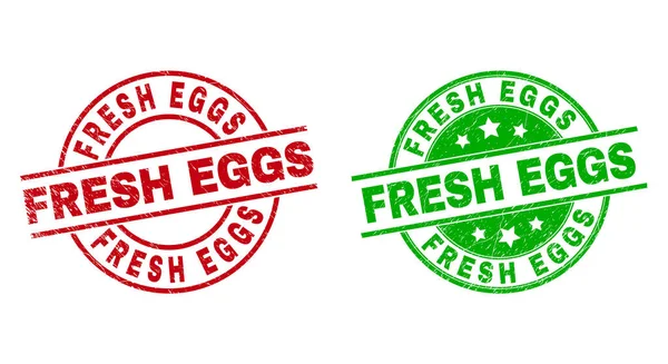 FRESH EGGS Round Seals with Grunge Style — Stock Vector