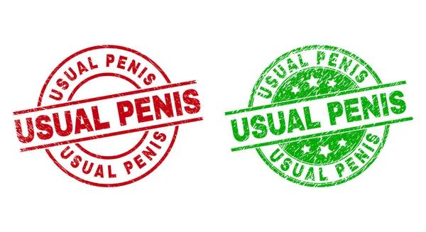 USUAL PENIS Round Stamps with Grunged Texture — 图库矢量图片