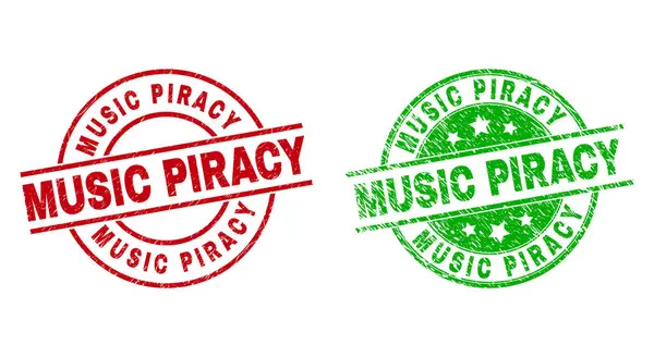 MÜZİK PIRACY Yuvarlak Filigranlar Grunged Doku Kullanılıyor — Stok Vektör