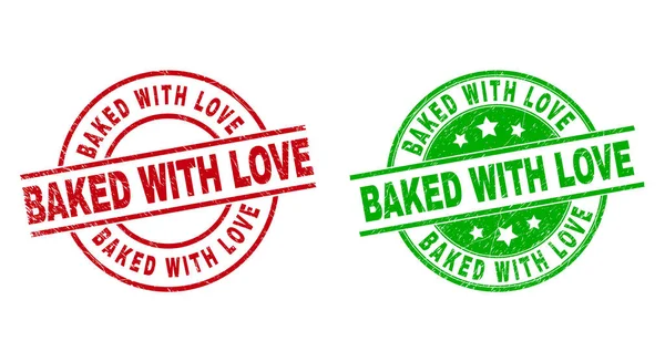 BAKED WITH LOVE Round Watermarks with Rubber Surface — Stock Vector