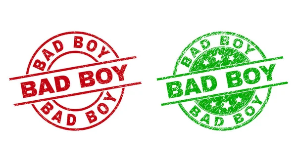 Круглые значки BAD BOY с коррозионной текстурой — стоковый вектор