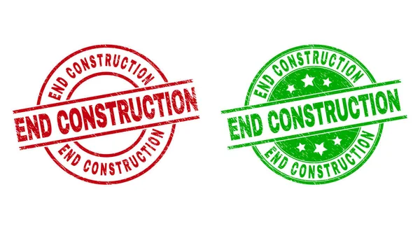 FIN DE LA CONSTRUCTION Badges ronds avec surface en caoutchouc — Image vectorielle