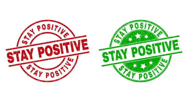 STAY POSITIVE Round Stamp Seals with Unclean Texure — Stockový vektor