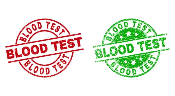 Okrągłe znaczki BLOOD TEST o nieczystej fakturze — Wektor stockowy